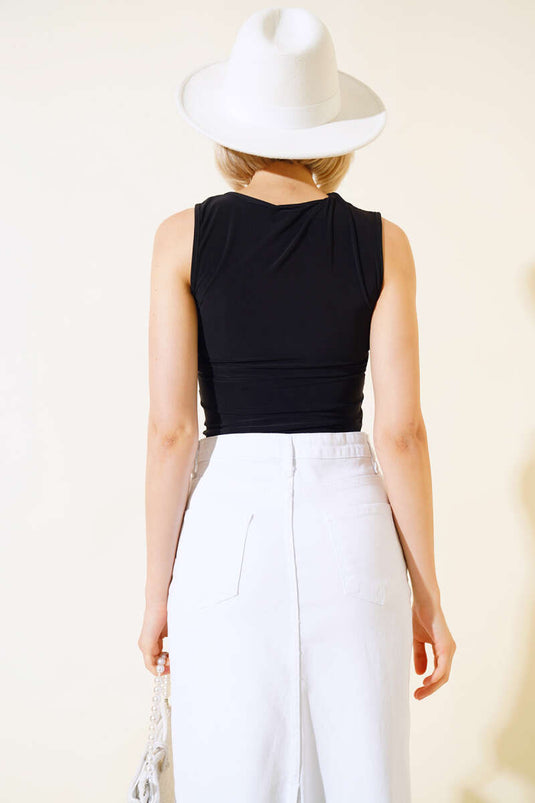 Ruffled Lycra Blouse Black