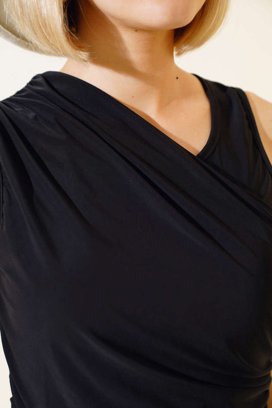 Ruffled Lycra Blouse Black