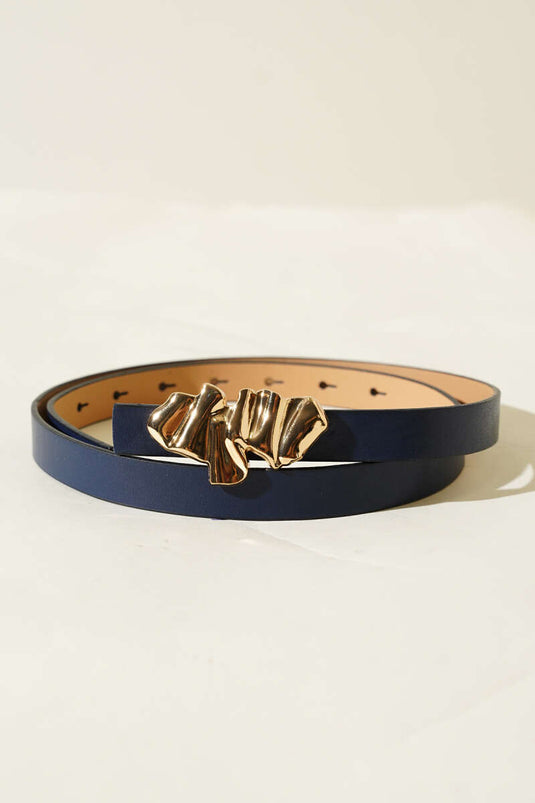 Navy Belt With Ruching And Metal Buckle