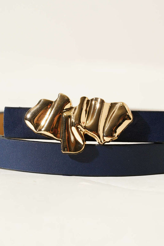 Navy Belt With Ruching And Metal Buckle