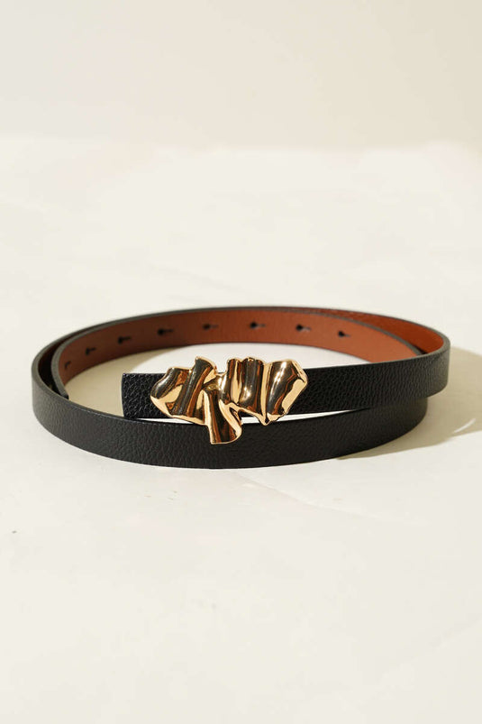 Black ruched belt with metal buckle