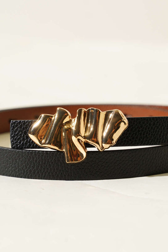Black ruched belt with metal buckle