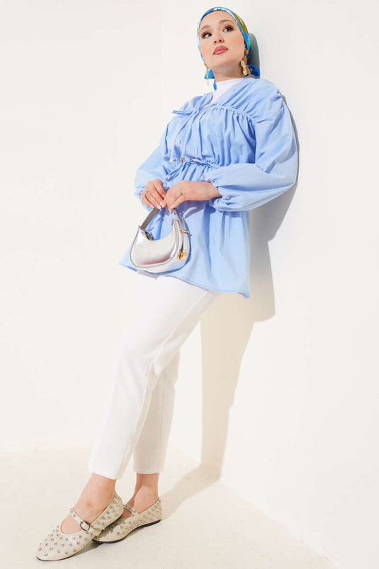 Büzgülü Önden Bağlamalı Kimono Bebe Mavi