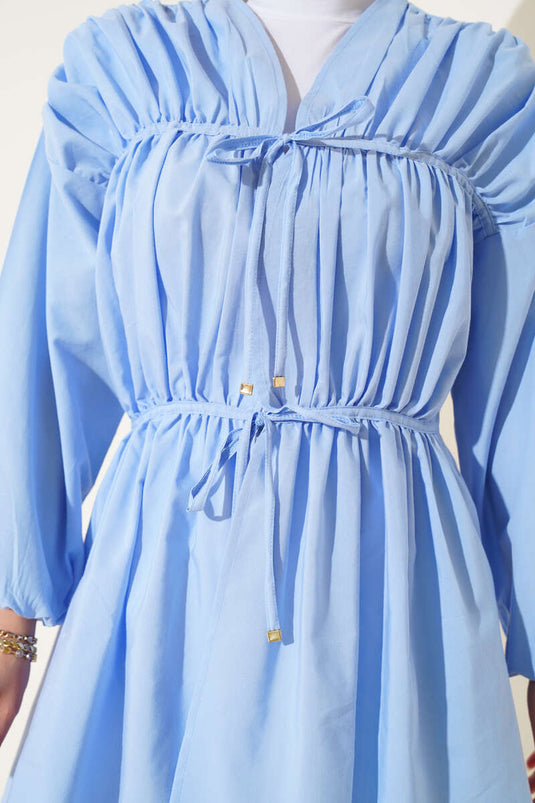 Büzgülü Önden Bağlamalı Kimono Bebe Mavi