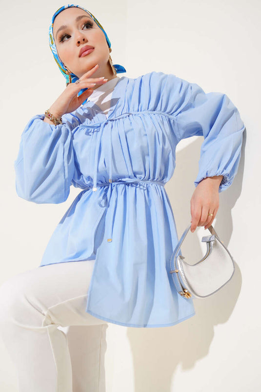 Büzgülü Önden Bağlamalı Kimono Bebe Mavi