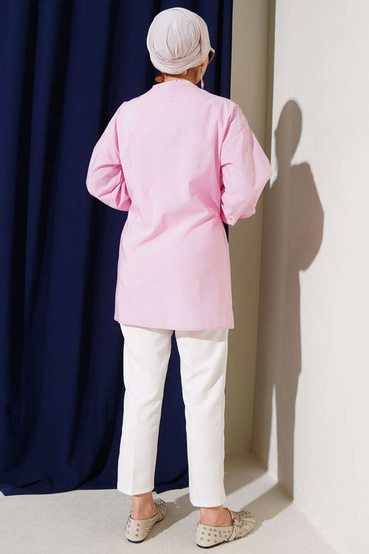 Büzgülü Önden Bağlamalı Kimono Pembe