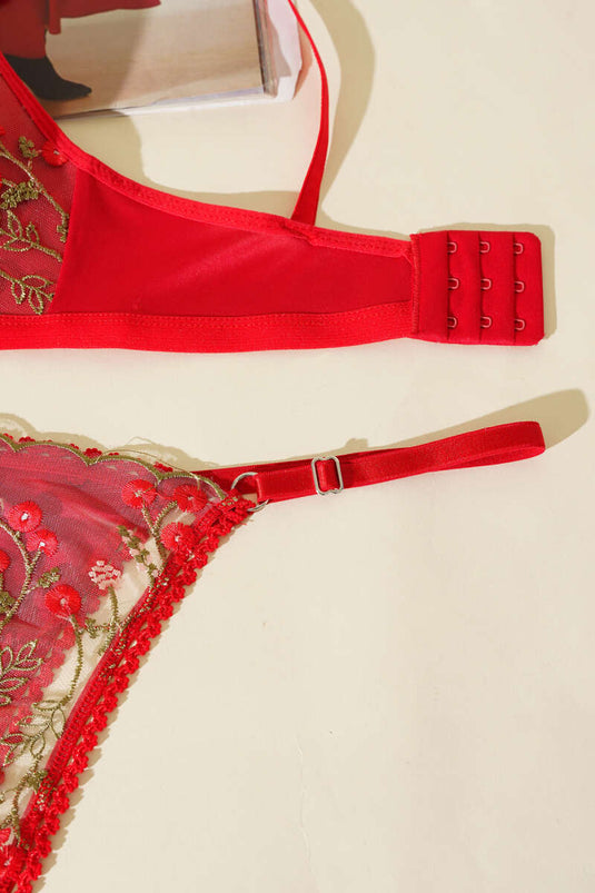 Ensemble soutien-gorge Lotus rouge à lacets, bonnet C, sans maintien