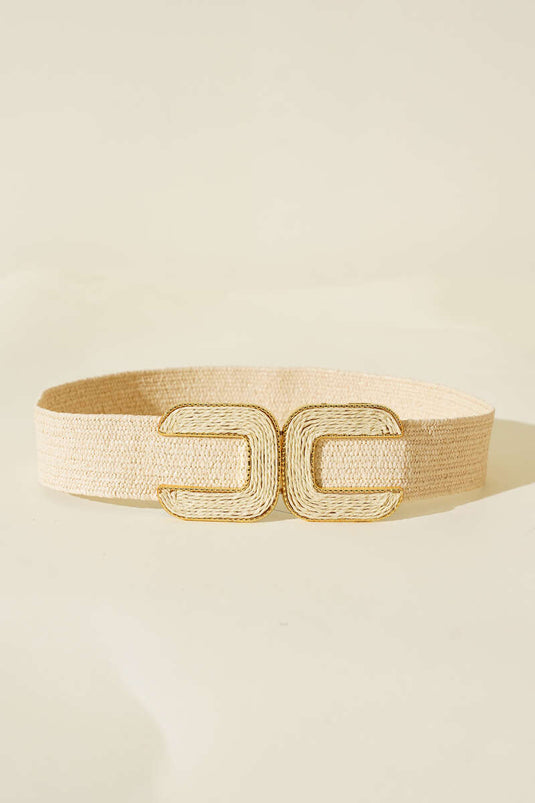 Beige Woven Belt With C Buckle