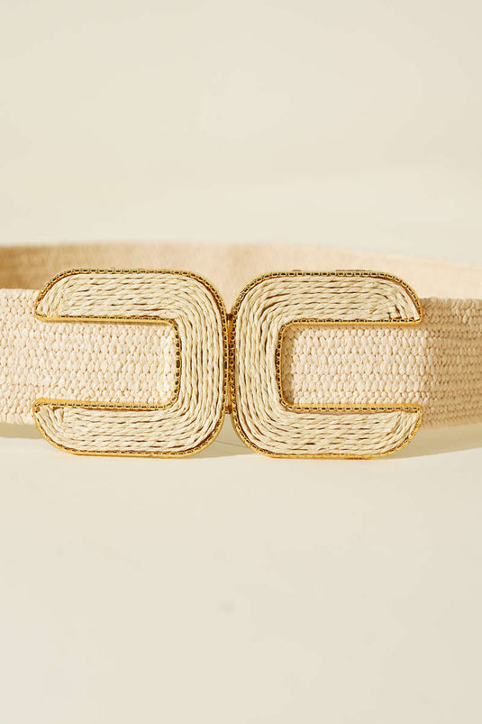 Beige Woven Belt With C Buckle