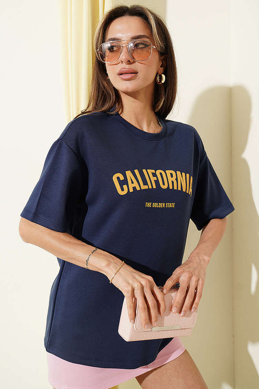 T-shirt in modal con stampa California blu scuro