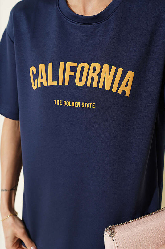 T-shirt in modal con stampa California blu scuro