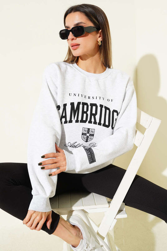Sweat-shirt à imprimé Cambridge gris chiné
