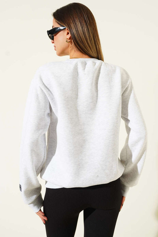 Sweat-shirt à imprimé Cambridge gris chiné