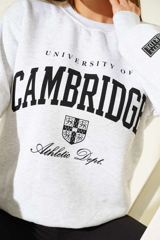 سويت شيرت كامبريدج برينت المصقول باللون الرمادي الممزوج