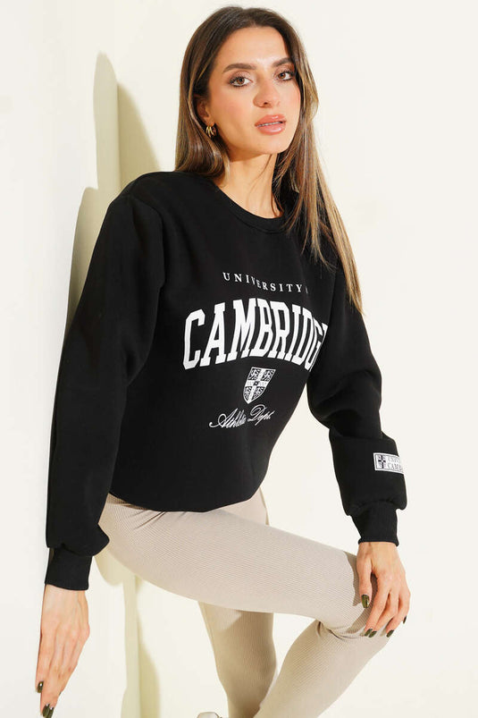 Sweat-shirt noir à imprimé Cambridge