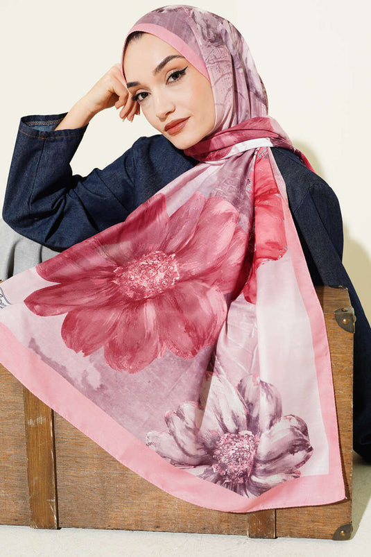 Camellia Patterned Shawl Pink