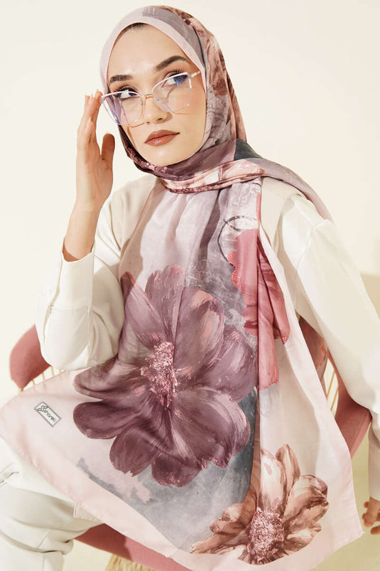 Camellia Patterned Shawl Powder Pink