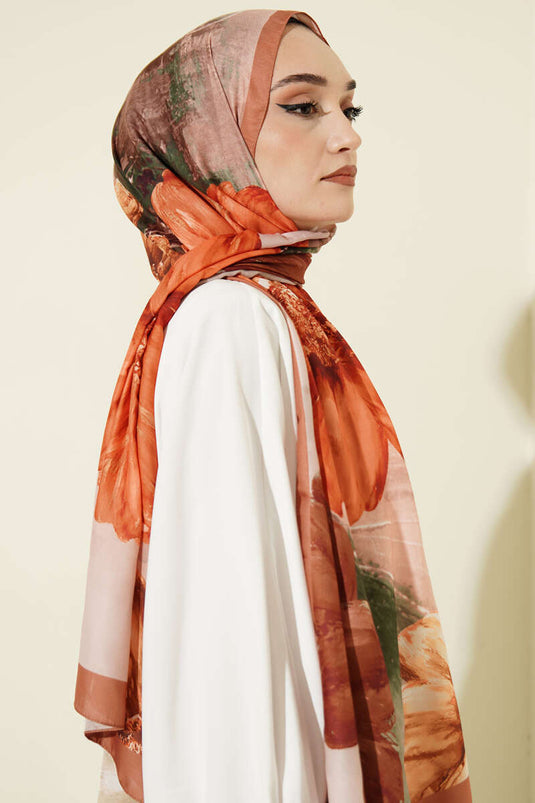 Camellia Patterned Shawl Chestnut