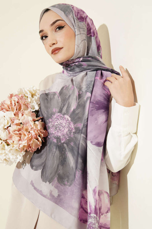 Camellia Patterned Shawl Stone Gray