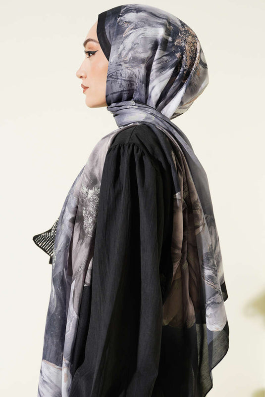 Camellia Desen Şal Taş Siyah