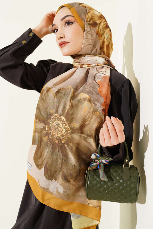 Camellia Patterned Shawl Olive Green