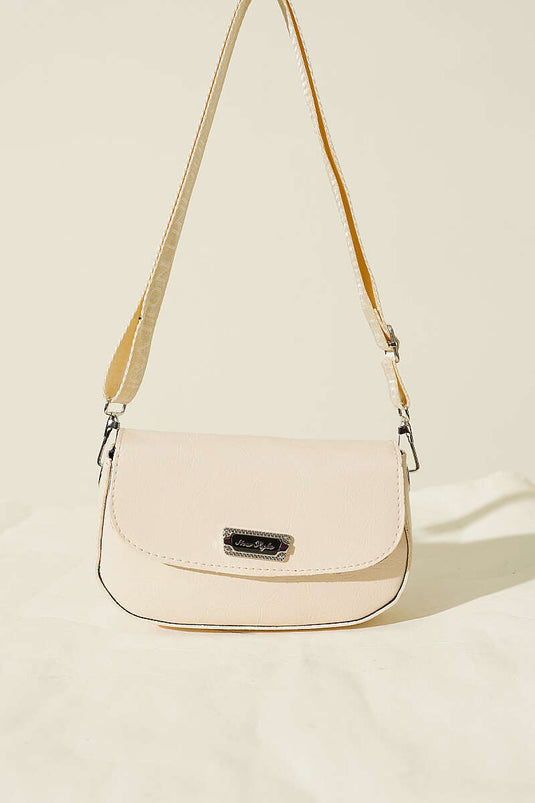 Sac en cuir verni à bandoulière croisée crème