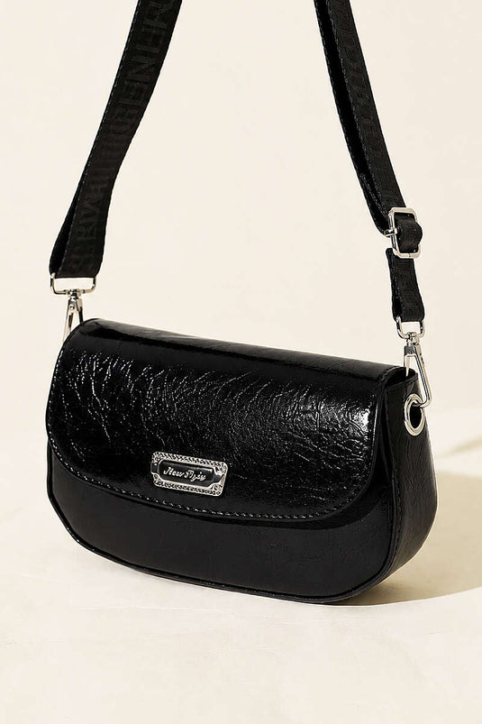 Black Cross-Strap Patent Leather Bag
