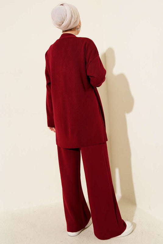 Çapraz Bağlamalı Triko Takım Bordo