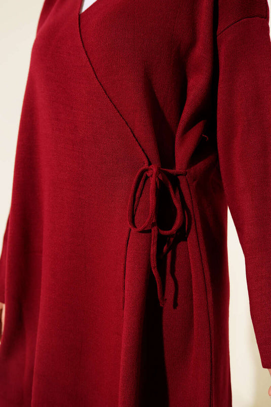 Çapraz Bağlamalı Triko Takım Bordo