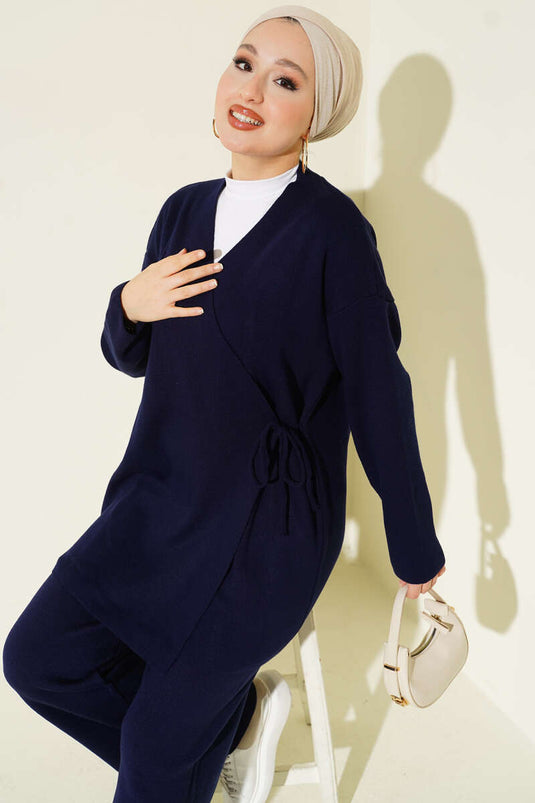 Çapraz Bağlamalı Triko Takım Lacivert