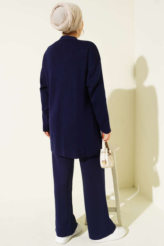 Çapraz Bağlamalı Triko Takım Lacivert