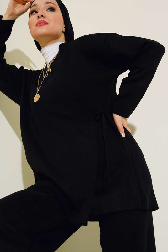 Black Cross-Laced Knit Set