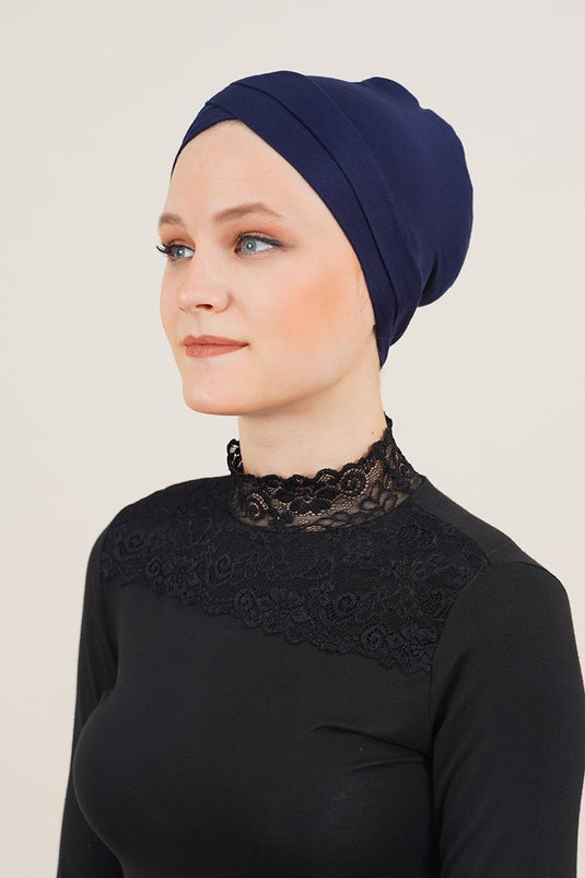 Cross-Banded Navy Bonnet