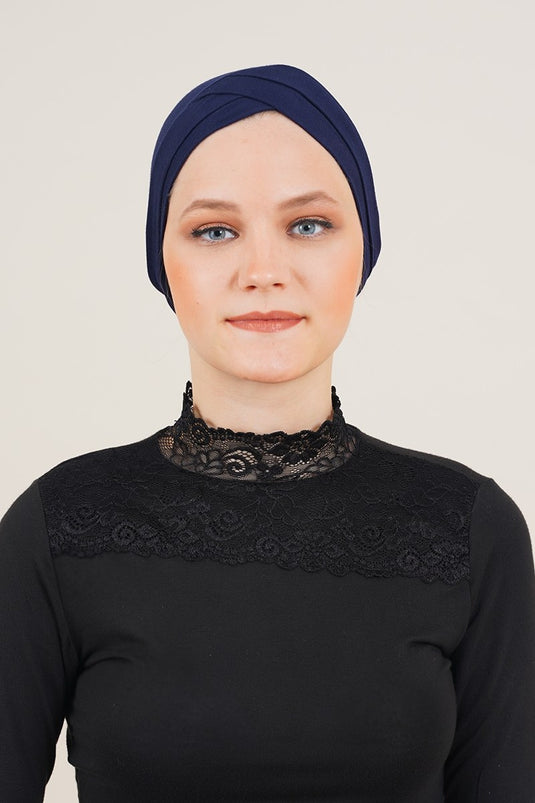 Cross-Banded Navy Bonnet