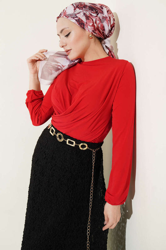 Blusa Sandy rossa con arricciatura incrociata