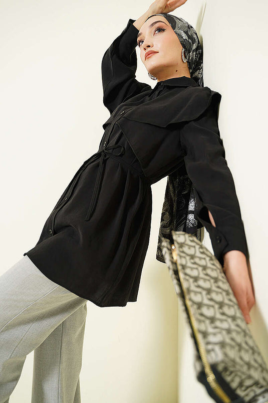 Chemise noire à ceinture corde croisée