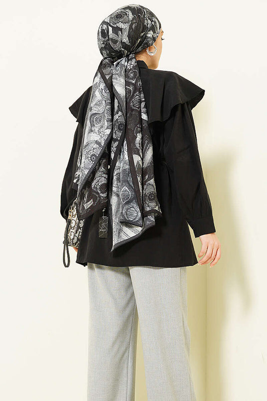 Chemise noire à ceinture corde croisée