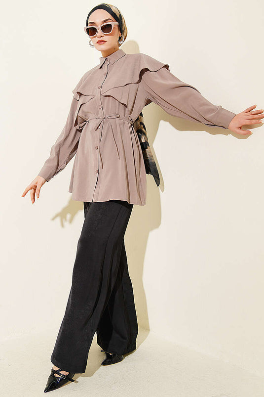 Chemise ceinturée à cordon avec détail croisé, couleur vison