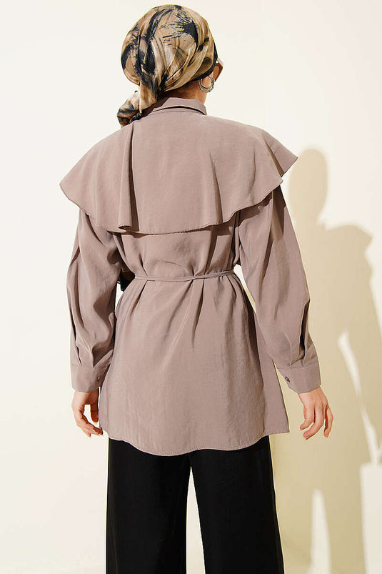 Chemise ceinturée à cordon avec détail croisé, couleur vison