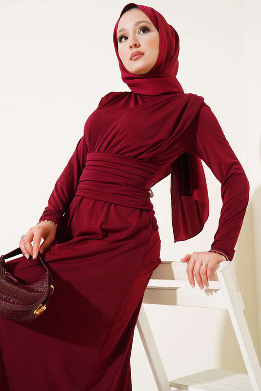 Çapraz Drapeli Sandy Elbise Bordo