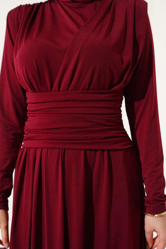 Çapraz Drapeli Sandy Elbise Bordo