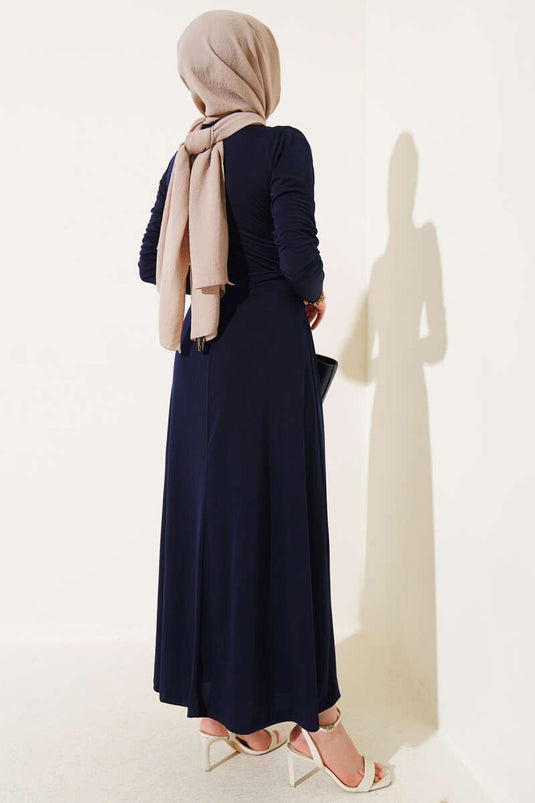 Çapraz Drapeli Sandy Elbise Lacivert