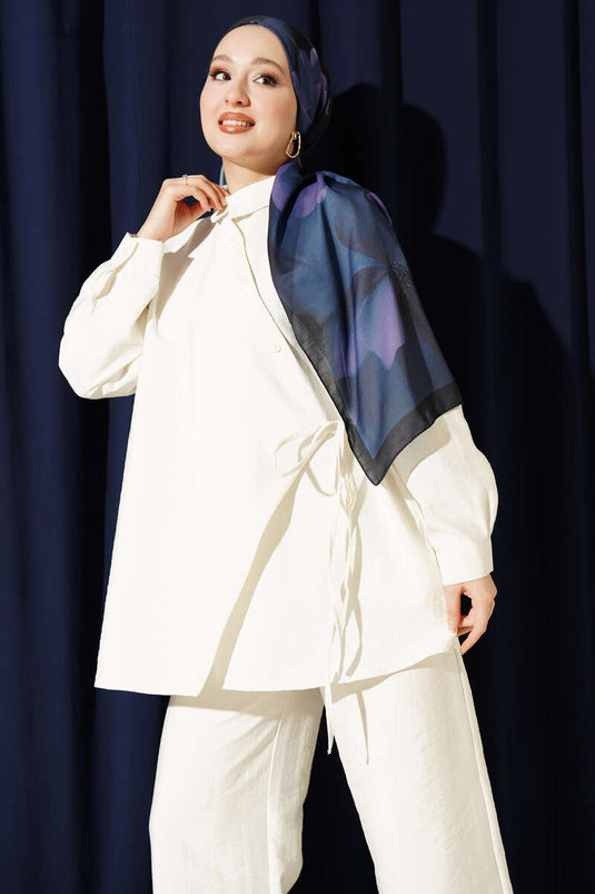 Çapraz Düğmeli Bağcıklı Paraşüt İkili Takım Ekru