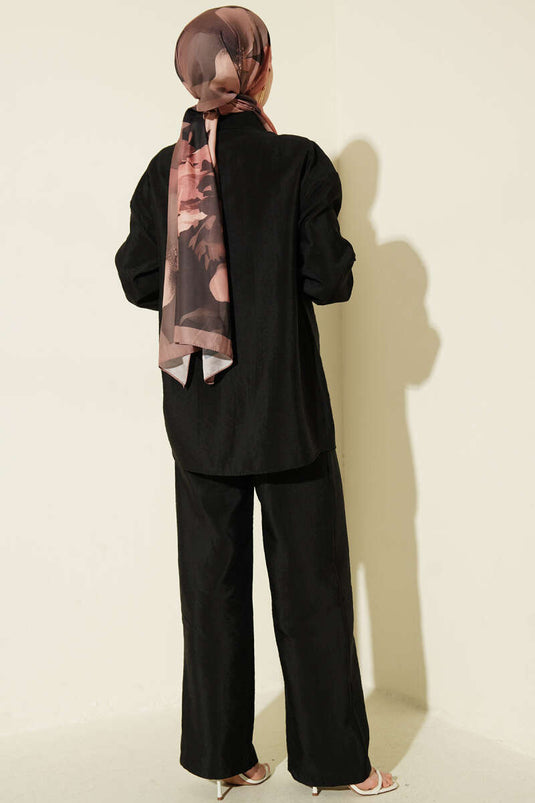 Çapraz Düğmeli Bağcıklı Paraşüt İkili Takım Siyah