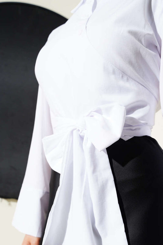 Cross Buttoned Short Shirt White