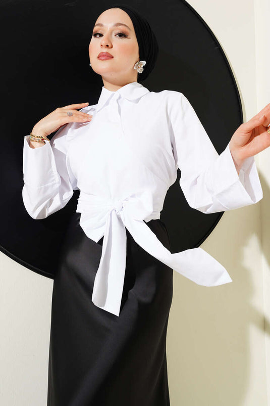 Cross Buttoned Short Shirt White