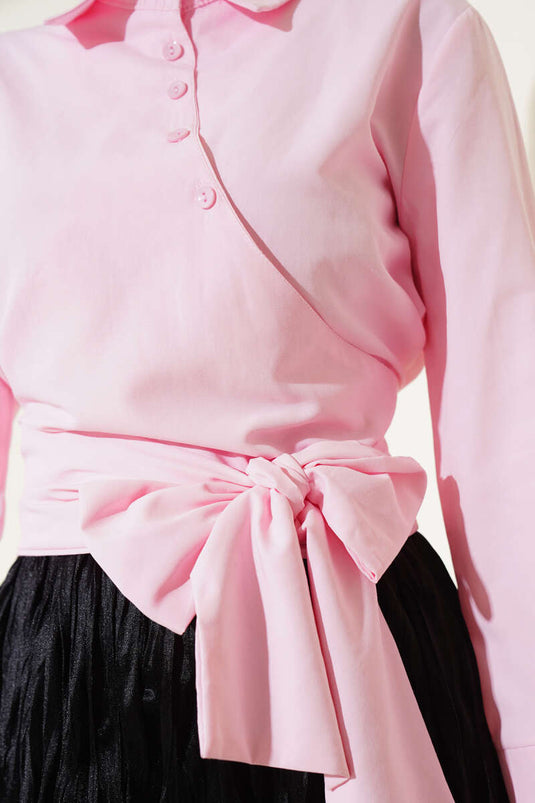 Diagonal Button-Down Short Shirt Pink