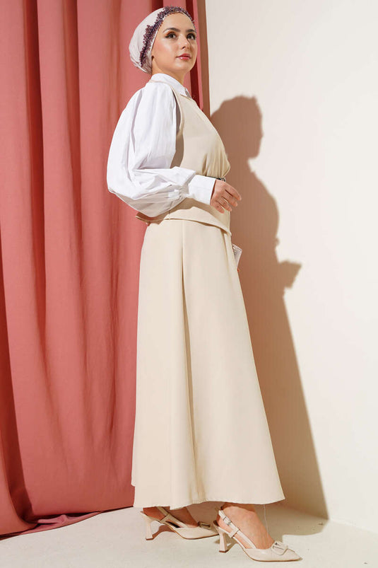 Çapraz Düğmeli Kemerli Etekli Dabıl İkili Takım Taş