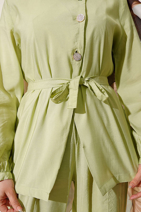 Ensemble deux pièces en modal avec ceinture et boutons croisés, vert avocat