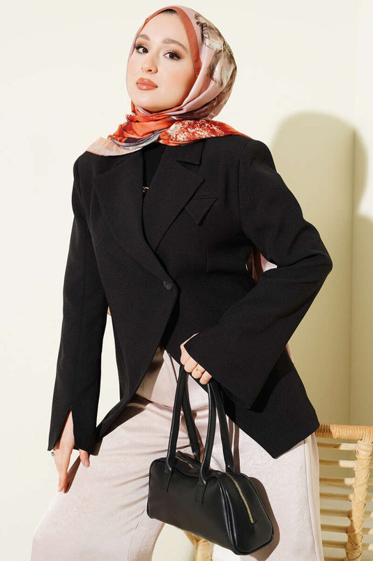 Veste blazer noire à épaulettes avec boutons croisés